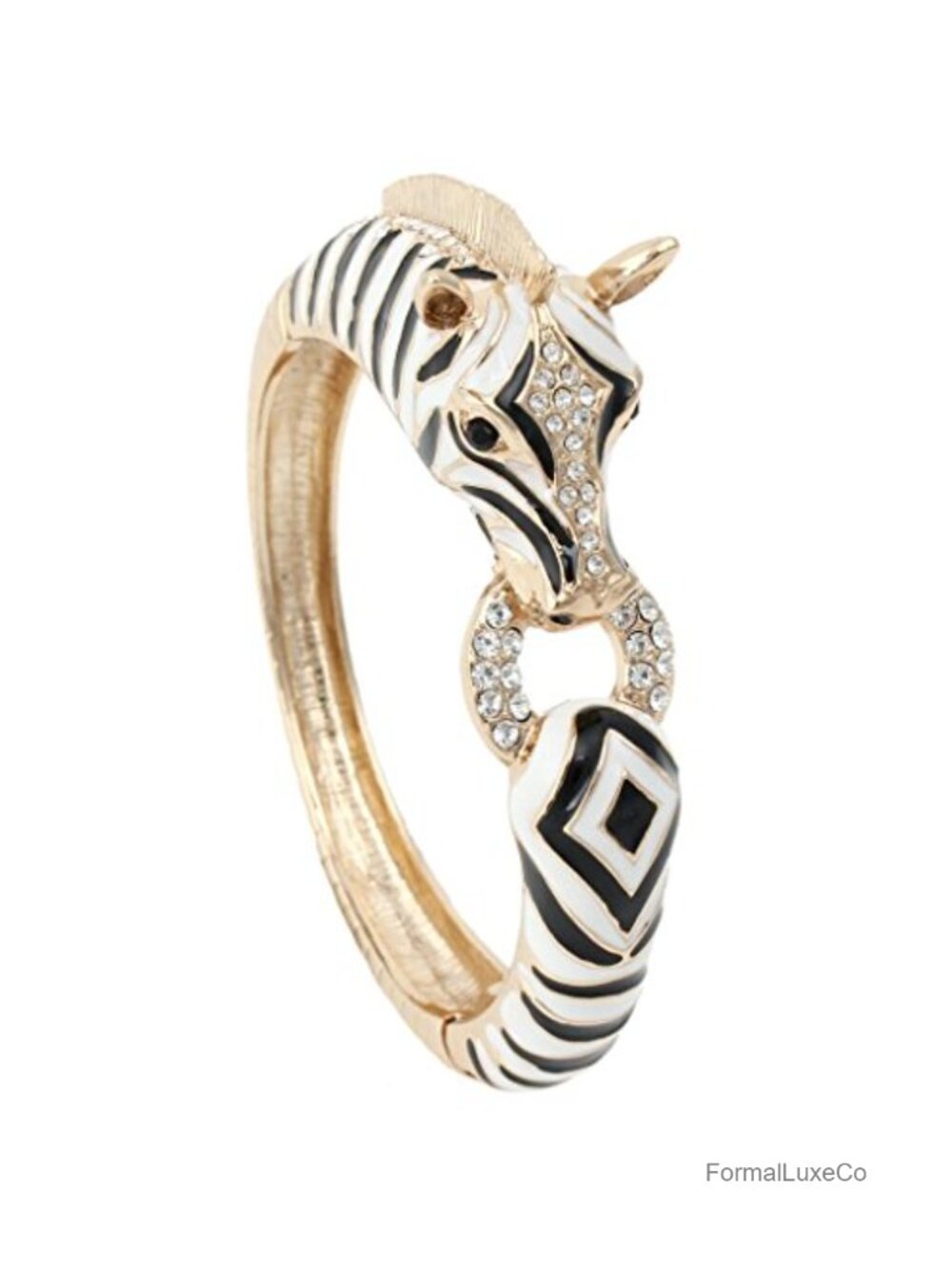 Enamel Art Deco Zebra Horse Animal Hinged Bracelet